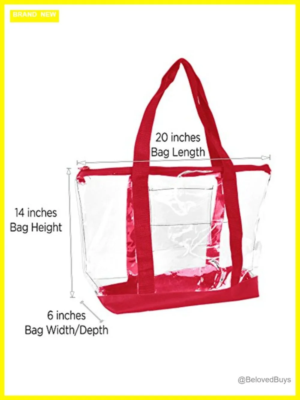 Clear PVC Shopping Tote with Zipper Top, Security Work Bag, Large Shoulder